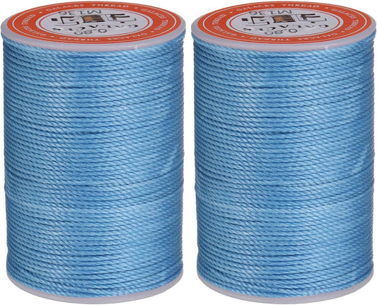 uxcell Round Leather Sewing Waxed Thread, 55m / 60 Yards Polyester Wax String, 0.80mm Wax Stitching Cord for Leather Crafts, Bookbinding, Bracelets Braided, Peacock Blue, 2pcs