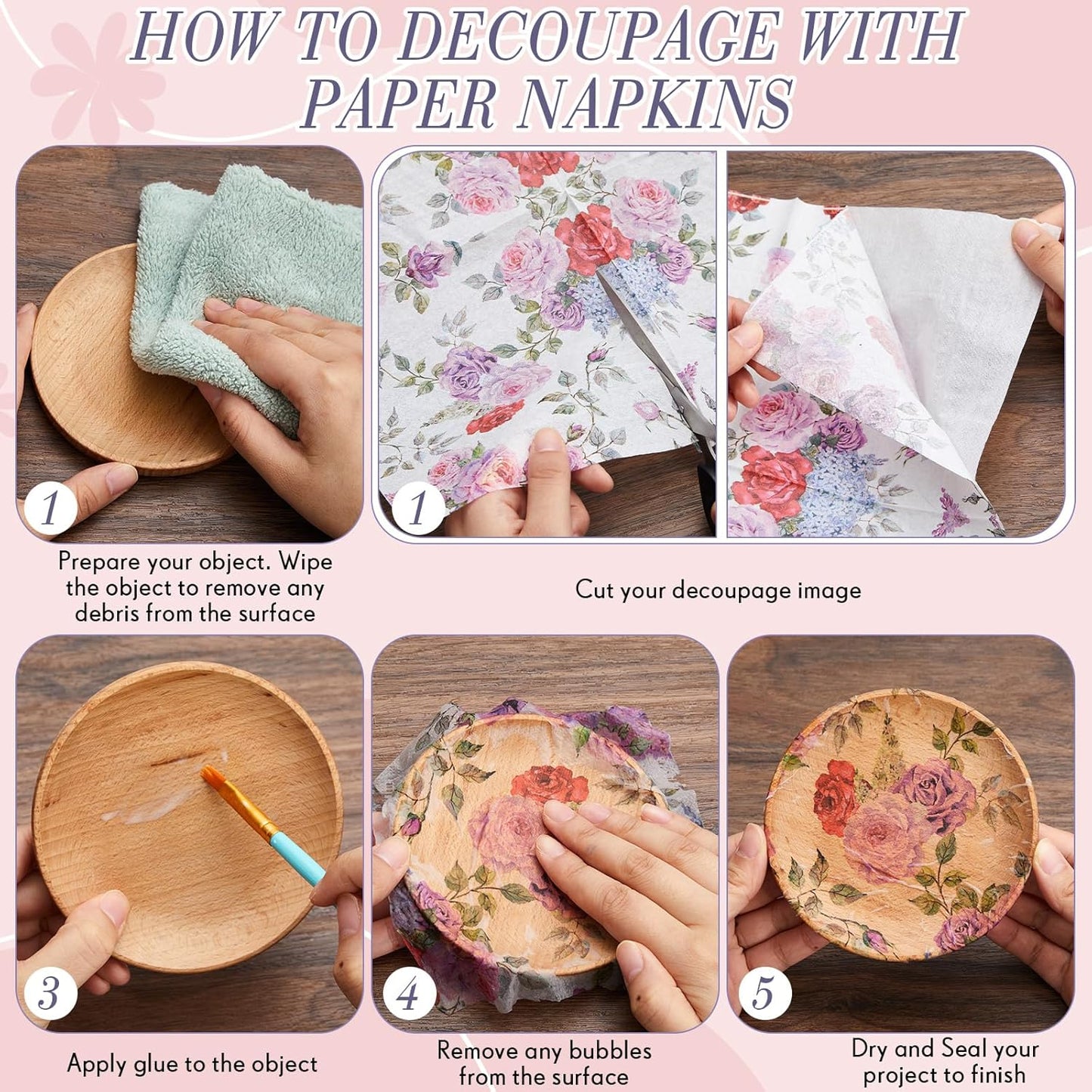 Crtiin 20 Pack Assorted Floral Napkins for Decoupage Toilet Napkins Flower Cocktail Decorative Paper for Birthday Party Beautiful Gorgeous, 20 Styles Each 6.5 inches(Style 1)