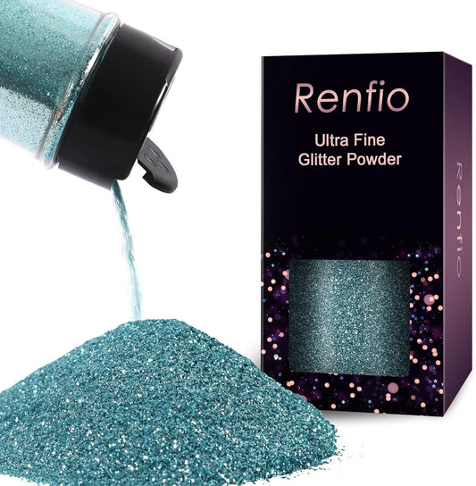 Renfio Ultra Fine Glitter Powder Metallic Resin Glitter 2.11 Oz (60g) PET Flakes Crafts Sequins 1/128" 0.008" 0.2mm Epoxy Chips Flakes for Tumblers Slime Decoration - Azure