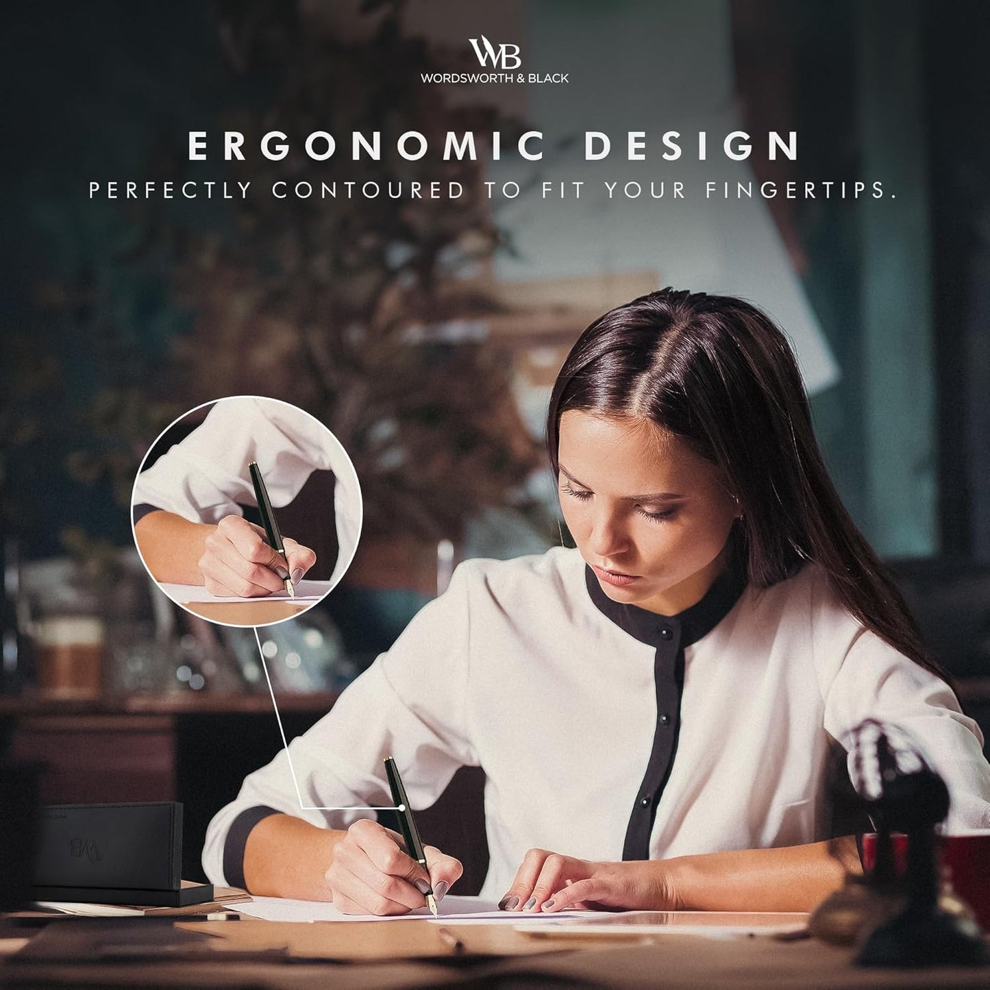 Wordsworth & Black Fountain Pen Set, 18K Gilded Broad Nib, Includes 24 Pack Ink Cartridges, Ink Refill Converter & Gift Box, Gold Finish, Calligraphy, [Imperial Blue], Perfect for Men & Women