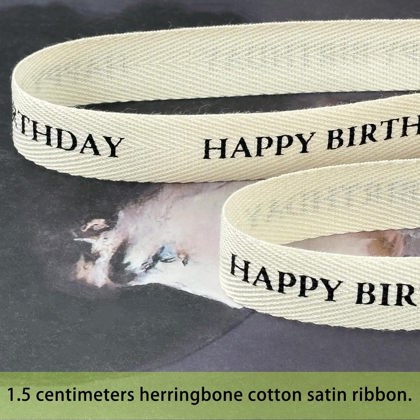 Cotton Herringbone Ribbon - Natural Twill Tape for Custom Gift Wrapping & DIY Crafts-5/8 Inch x 15 Yards - Happy Birthday Printed Phrase