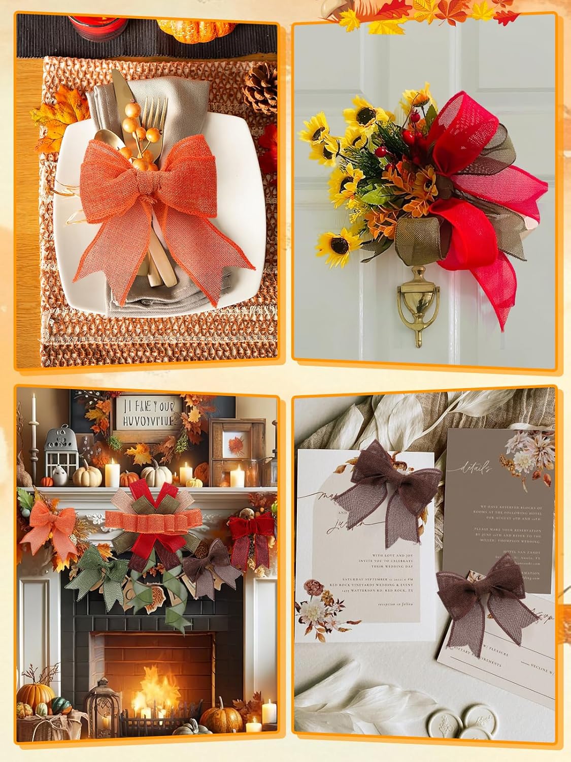 5 Colors Wreaths Burlap Ribbon - Total 27.3yards Fall Wired Edge Ribbon for Gifts Wrapping Bows Rustic Crafts Supplies Weddings Holiday Christmas Xmas Decorations (2.4in Wide)