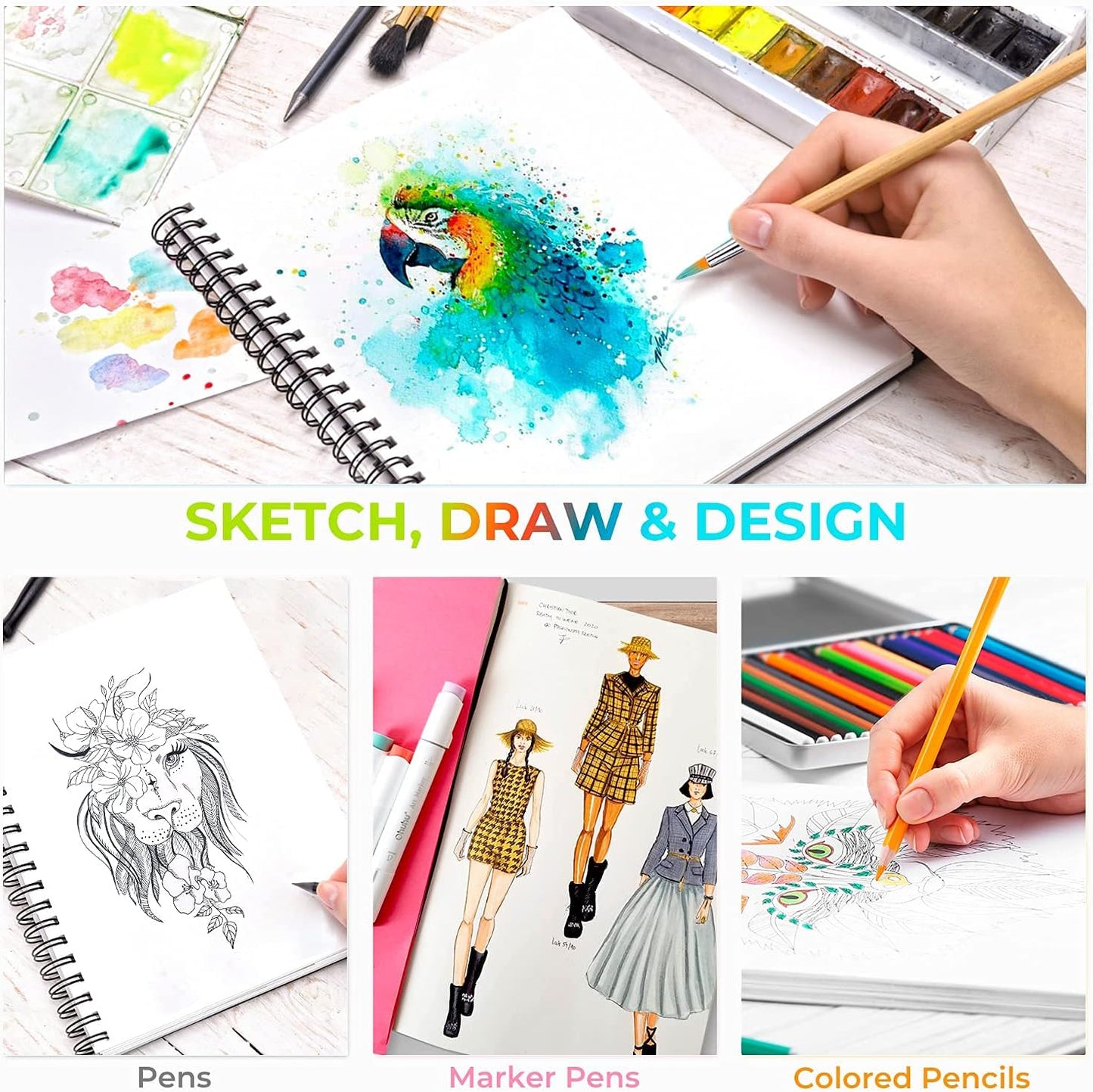 Mix Media Pad, Ohuhu Mixed Media Art Sketchbook, 120 LB/200 GSM Heavyweight Papers, 62 Sheets/124 Pages, Spiral Bound Mixed Media Paper Pad for Christmas Gift