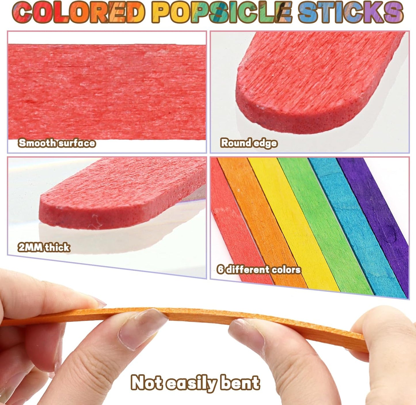 4.5 inch Colored Wooden Sticks Kits, 400PCS Colorful Rainbow Treat Sticks Bulk with Hot Glue Gun and Sticks for Craft Popsicle Home Decoration Project Building Model Kid Classroom Art Craft Supplies