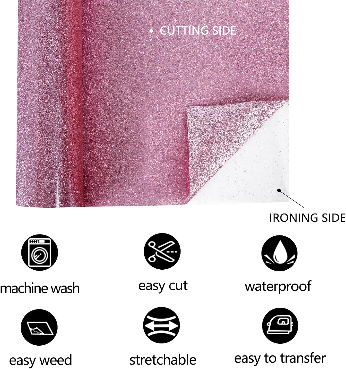 FUNKAKA Glitter Pink HTV Heat Transfer Vinyl Rolls, 12" x 8ft PU Iron on Vinyl for T-Shirt Pink Glitter HTV Vinyl for All Cutter Machines Easy to Cut & Weed for Heat Vinyl Design