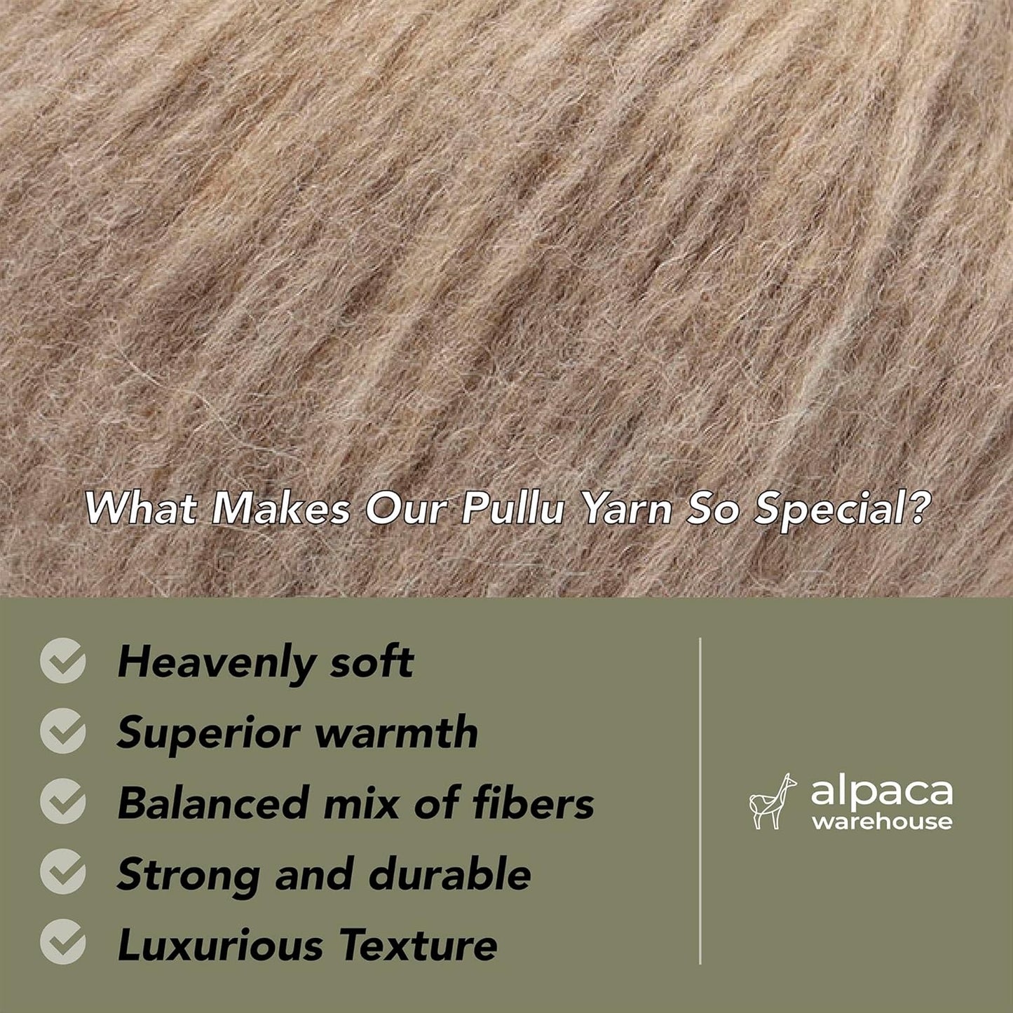 Pullu - Baby Alpaca Merino Wool Yarn Set of 3 Skeins (150 Grams) Worsted Weight - Sourced Directly from Peru - Heavenly Soft and Perfect for Knitting and Crocheting (Heather Beige)