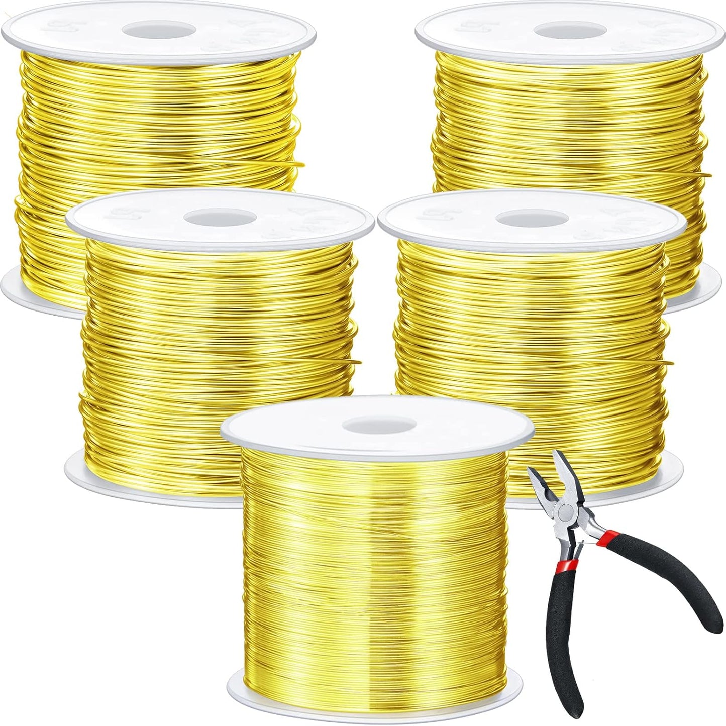 Funrous 5 Rolls 5 Size Jewelry Wire 18, 20, 22, 24, 26 Gauge Copper Wire Kit Jewelry Beading Bendable Craft Metal for Making Crafts, Sculpting with a Pliers(Gold)