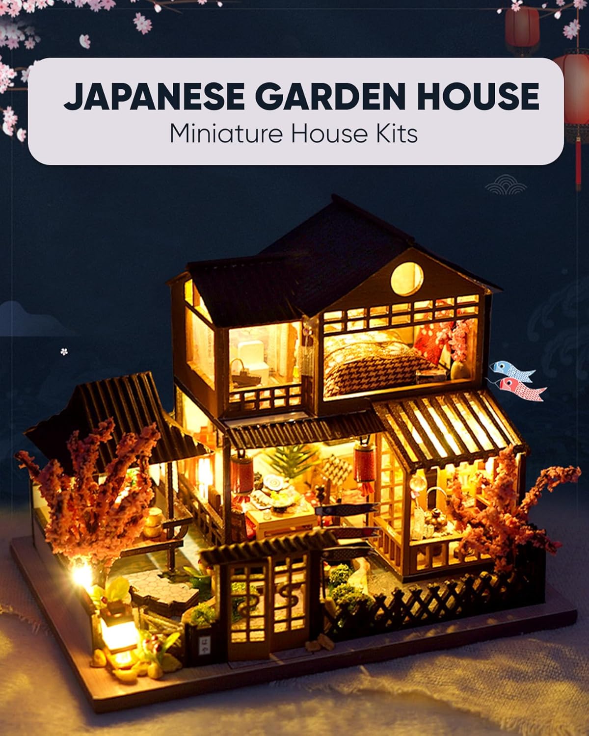 DIY Miniature House Kit, Mini House Kit for Beginners, DIY Dollhouse Kit for Adults to Build, Model Building Craft Diorama Kit, Ideal Gifts for Birthday, Christmas(Japanese Garden House)