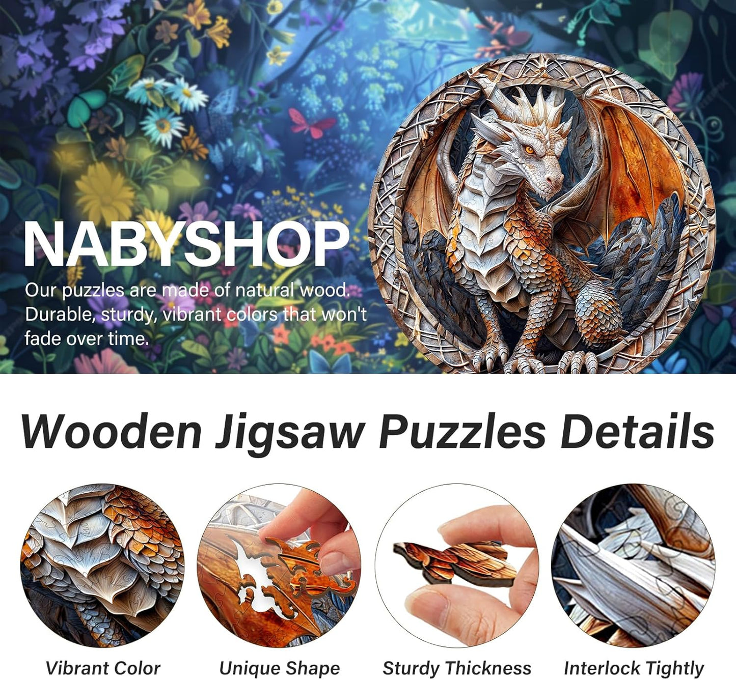 Wooden Puzzles for Adults, Wood Jigsaw Puzzle, Wooden Cave Dragon Puzzles, Family Puzzle Game (M-11.4 * 11.4in 200pcs)