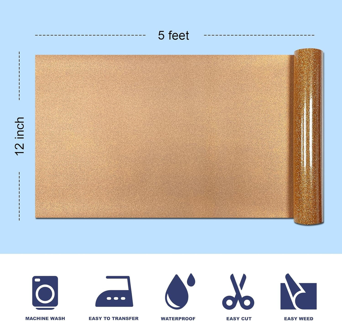 Coffee Orange Glitter HTV Heat Transfer Vinyl, 12" x 5ft lron on Vinyl, for T-Shirt Ironing, Vinyl HTV Easy to Cut and Weed, The Best Choice for DIY Creativity. (Coffee Orange, 12" x5ft)