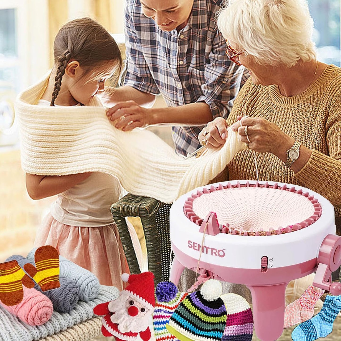 Sentro Knitting Machine, 48 Needles Smart Knitting Crochet Machine with Row Counter for Adults and Beginners, Automatic Circular Weaving Spinning Knitting Loom Machine Kit for Hat,Socks,Scarves,Gloves