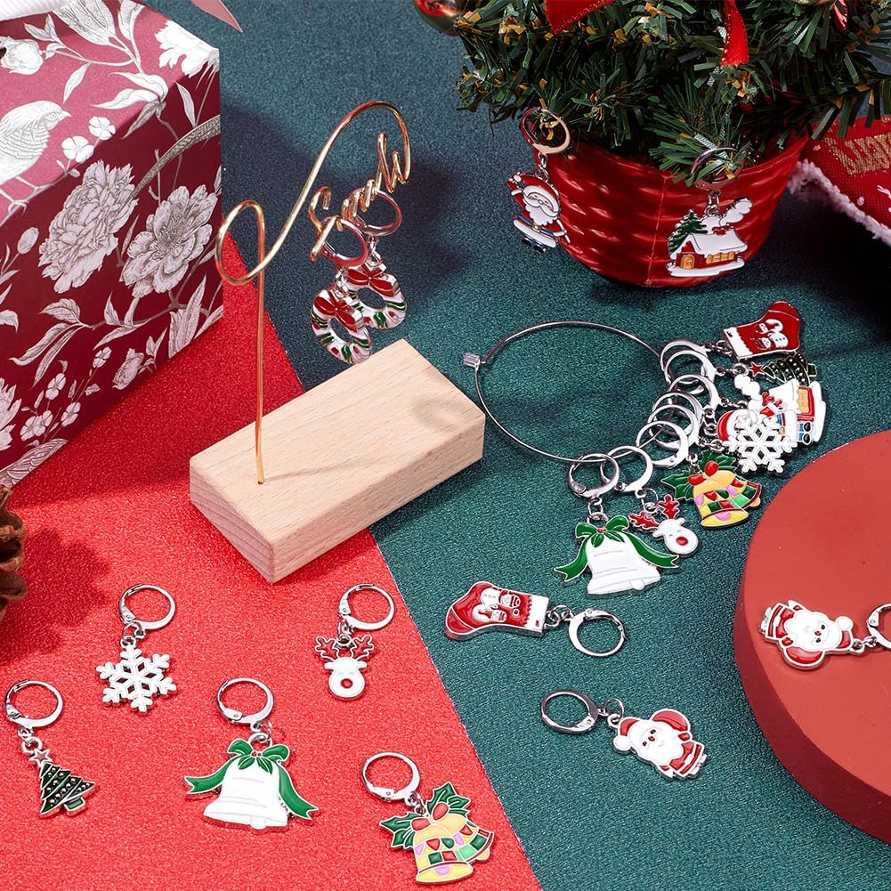 SUNNYCLUE 1 Box 20pcs Christmas Stitch Markers Knitting Crochet Knitting Markers Leverback Hoop Stitch Marker Enamel Crochet Knitting Markers for Knitting Weaving Sewing Needleworks DIY Craft Supplies