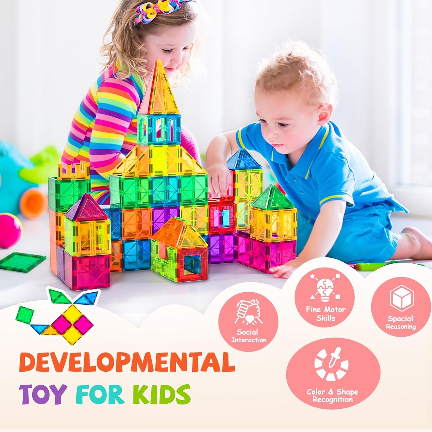 cossy 60 Pcs Magnet Tiles Magnetic 3D Building Blocks Set Educational Construction Toys for 3+ Year Kids with Stronger Magnets, Rivets-Fastened, Educational,Recreational, Conventional