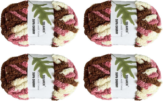 DDL&HEXI 4 Pack Super Chenille Chunky Yarn for Hand Knit, Blanket Making Kit, Jumbo Knitting, 4x8oz (226g) per Bag, Soft Polyester for Crochet, Knitting, and DIY Projects (217)