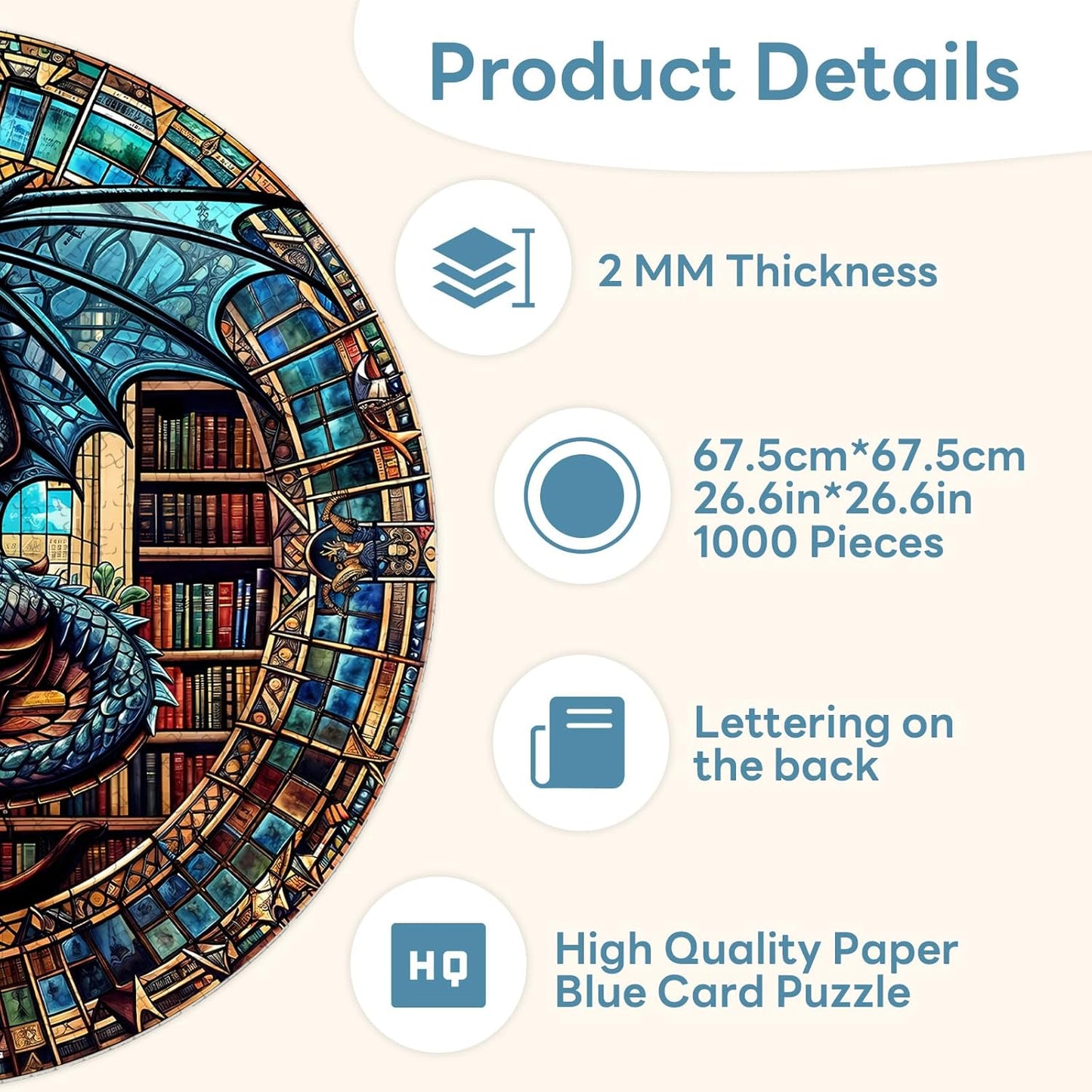 Round Puzzles for Adults 1000 Pieces, Hard Difficult Challenging Puzzles for Adults, Dragon's Library Jigsaw Puzzles 1000 Pieces for Seniors, 3D Visual Flat Puzzle (26.6 x 26.6in)