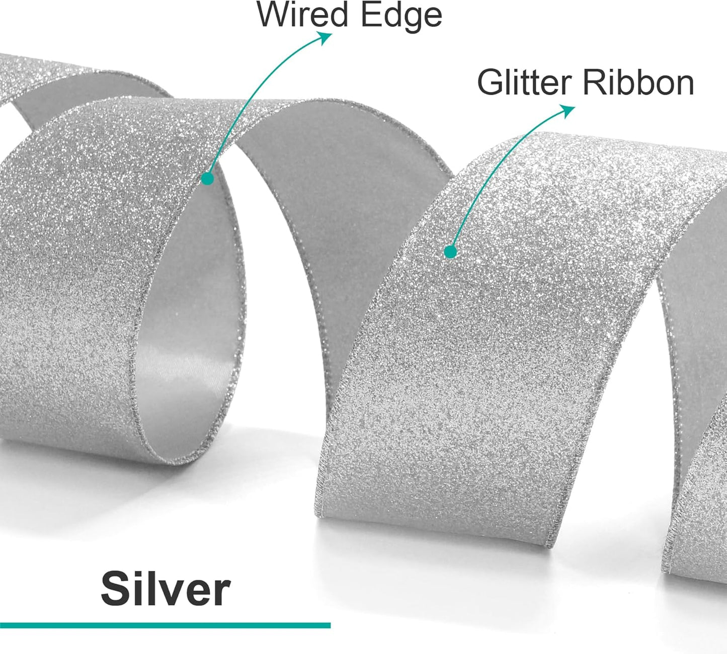 CT CRAFT LLC Glitter Wired Ribbon 1.5" x 10 Yards Silver for Christmas Home Decor Bow Gift Wrapping DIY Crafts Wreath