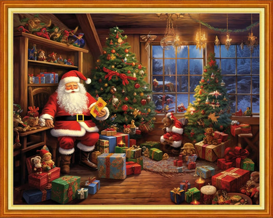 DMCVIVR Stamped Cross Stitch Kits for Adults Beginners Embroidery Kits 11CT Needlepoint Kits Cross Stitch Patterns Embroidery Patterns-Santa Claus 16x20 inch