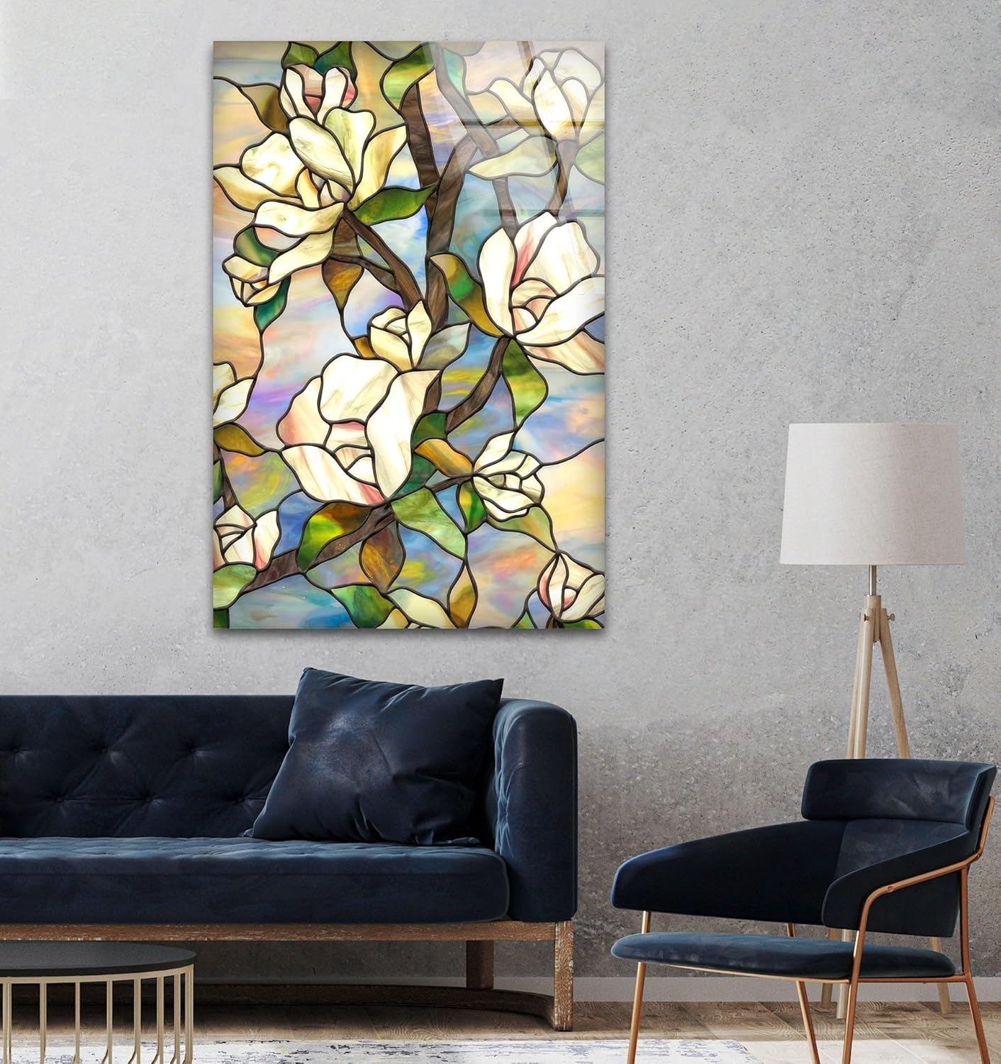 My Photostation.com 30Wx35.5H'' Stained Magnolia Glass Wall Art Tempered Glass Printing Wall Decor Large Wall Art Wall Hangings