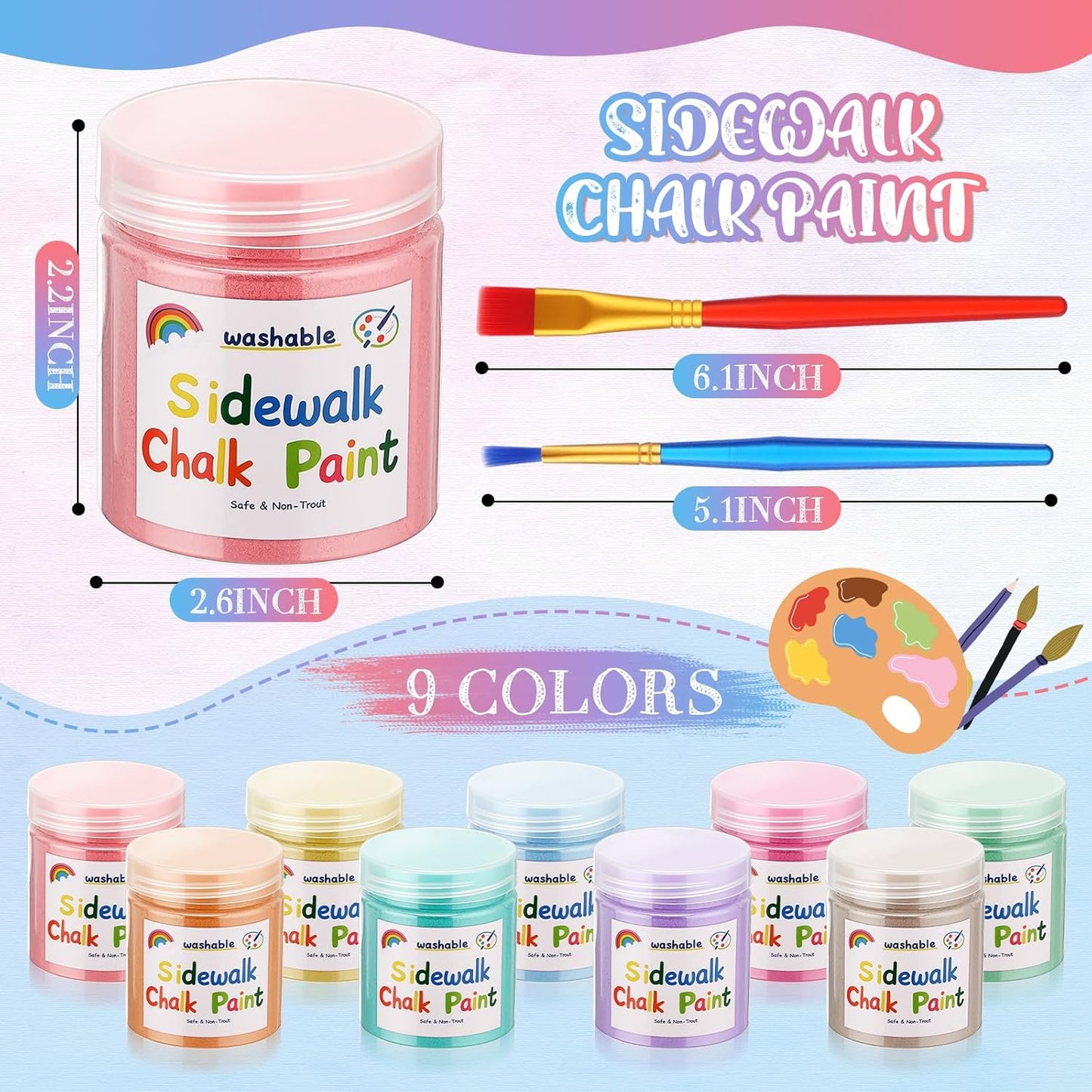Faccito 36 Pcs Sidewalk Chalk Paint Kit Non Toxic Paint Washable Powdered Chalks Mix in Water 9 Vibrant Colors with Paintbrush for Creative Sidewalk and Chalkboard Fun