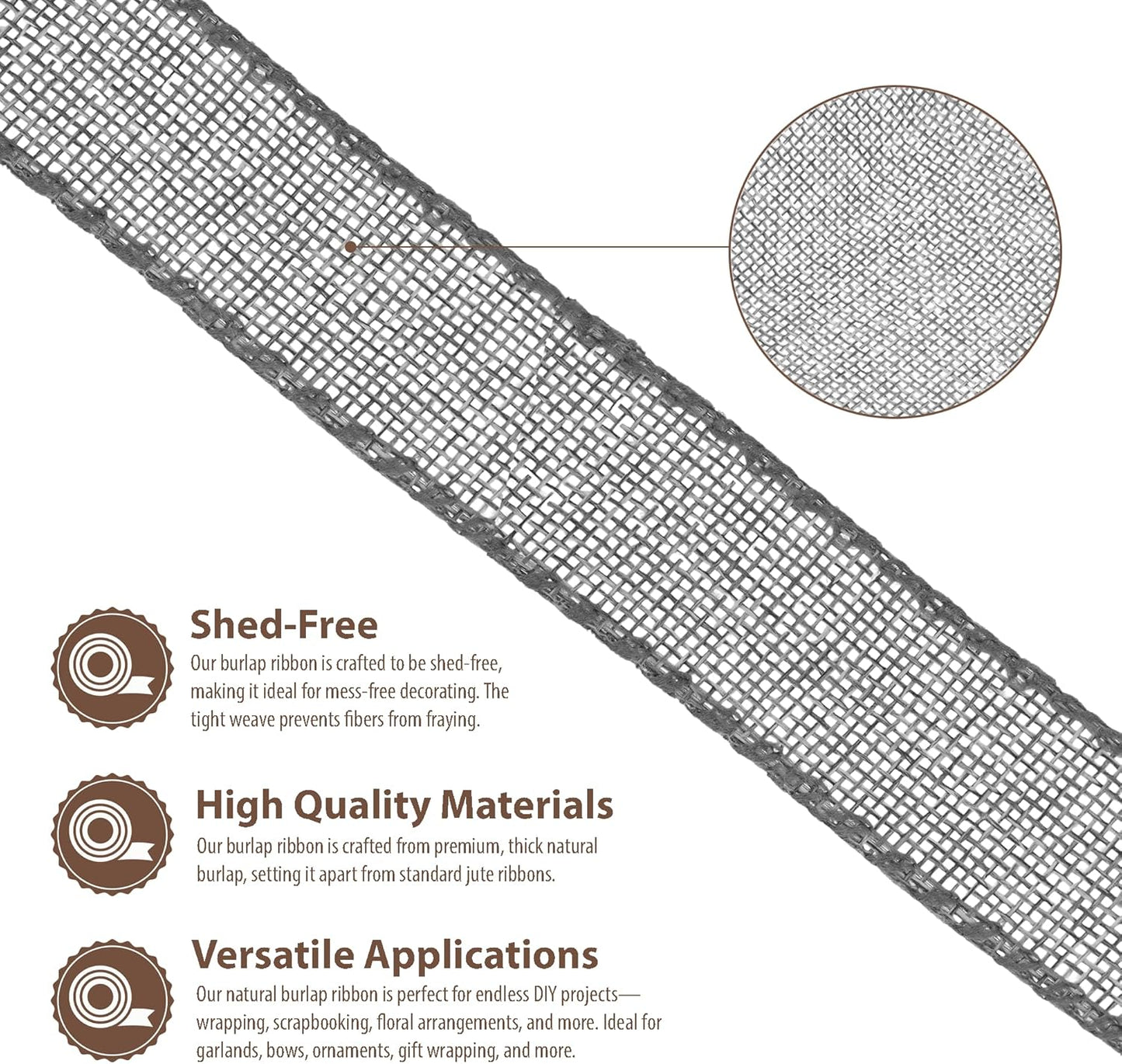 Mandala Crafts Gray Burlap Ribbon 1 Inch Wide Jute Ribbons for Crafts - 20 Yds Roll Rustic Burlap Wrap Trim Ribbons for Wreaths Bows Wedding Party Decoration