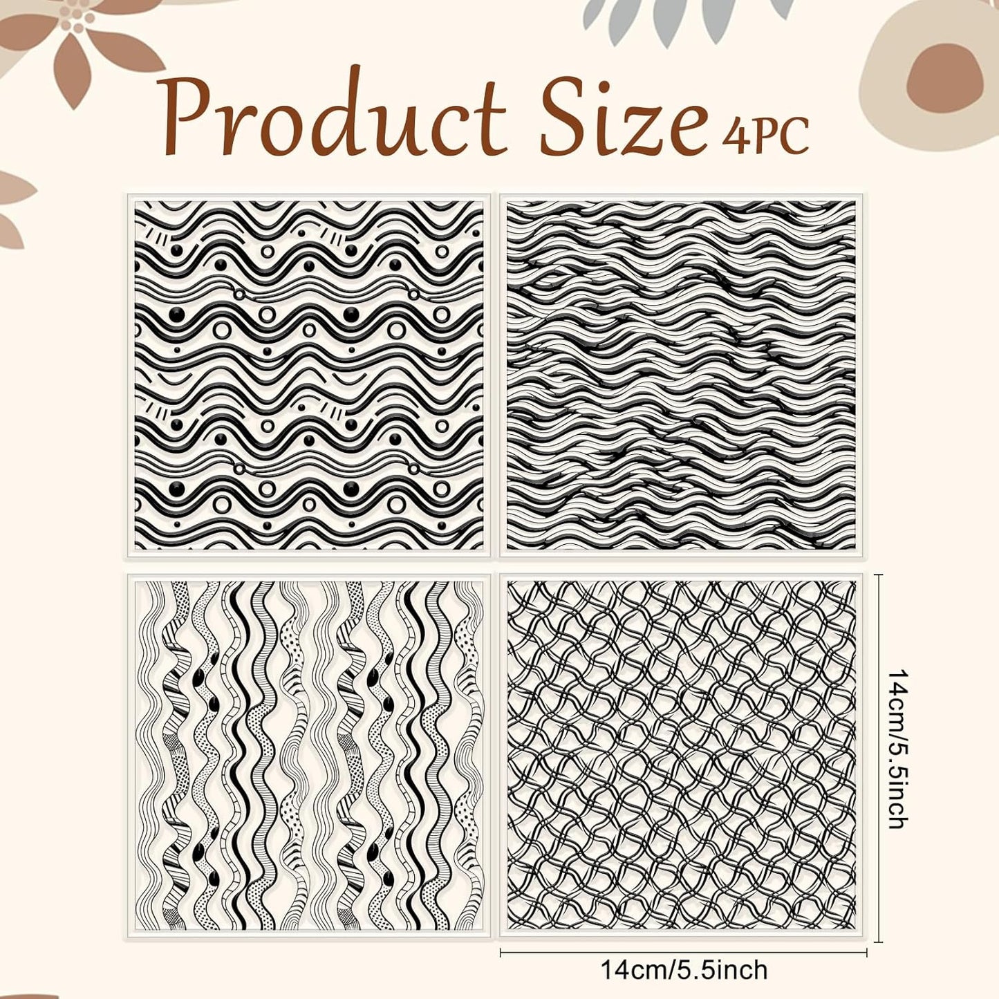 CHGCRAFT 4 Pcs Artistic Wavy Polymer Clay Texture Sheets Wavy Lines Silicone Texture Stamp Seamless Pattern Modeling Pattern Pad Sheets for Jewelry and Earrings Tools, 5.5x5.5 inch