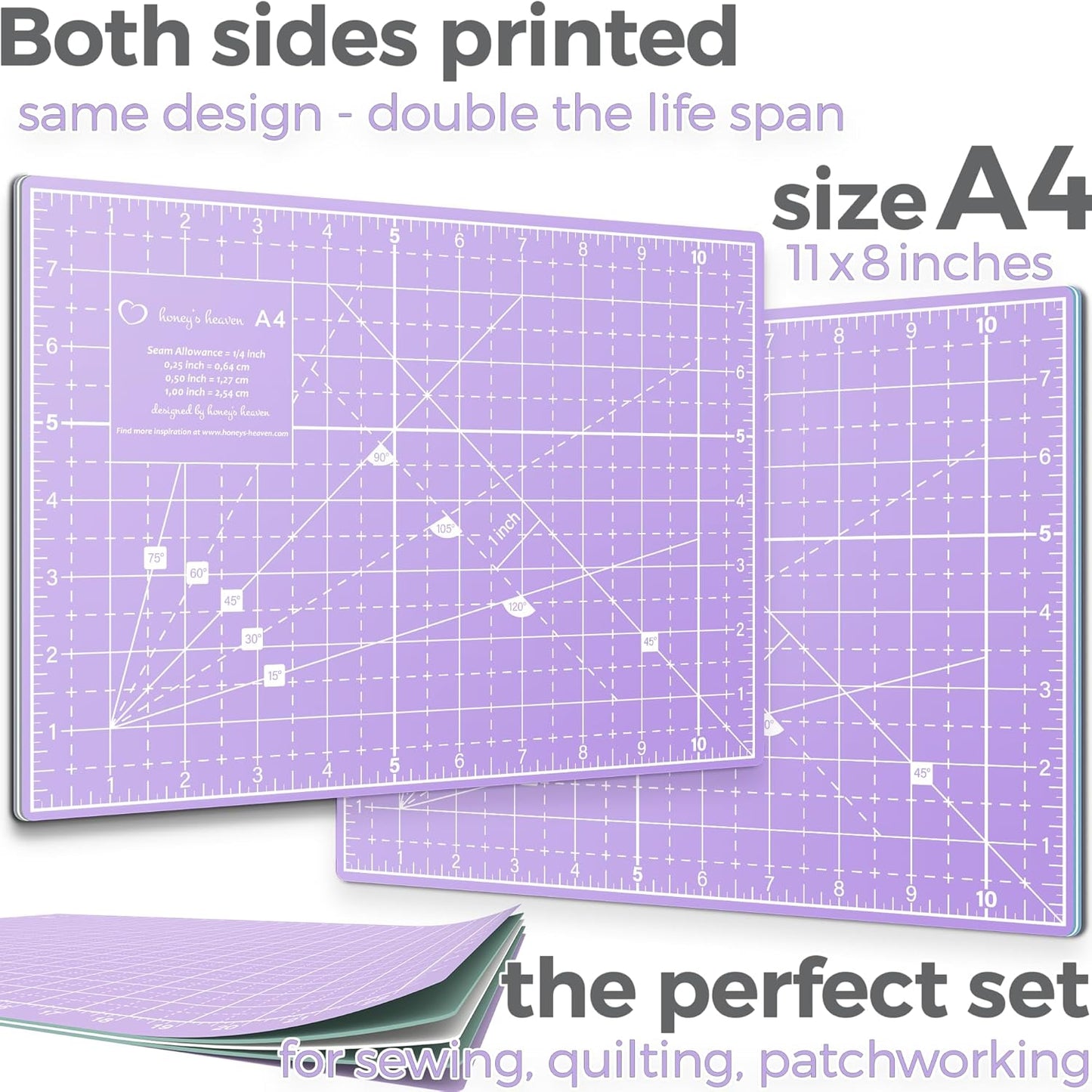 Honey's Heaven Rotary Cutter Set - 45mm Fabric Cutter, 5 Replacement Blades, A4 Cutting Mat, Acrylic Ruler and Craft Clips - Ideal for Crafting, Sewing, Patchworking, Crochet & Knitting