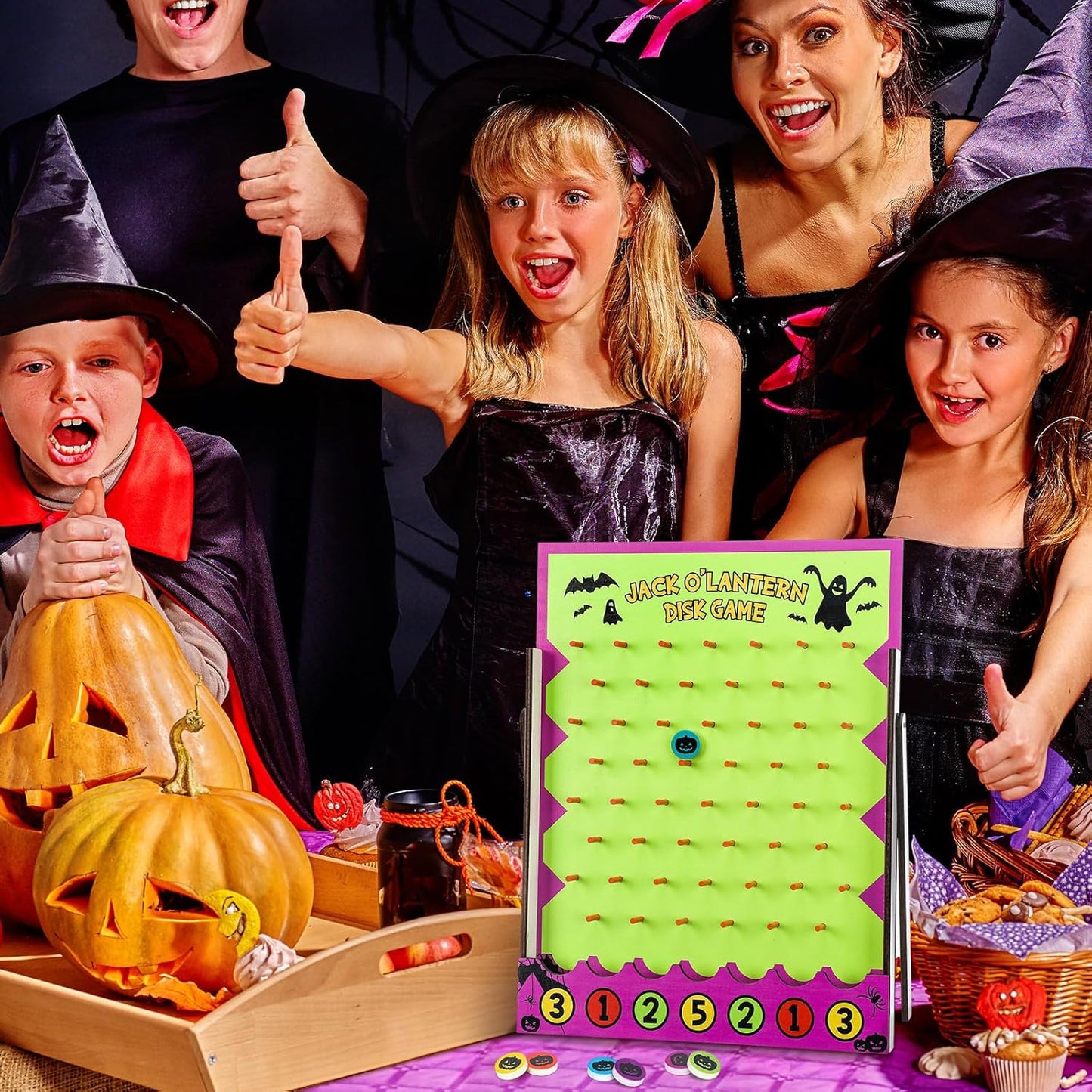 8 Pcs Halloween Carnival Disk Drop Game Jack O'Lantern Wood Desktop Disc Drop Game Halloween Party Favors for Family Tabletop Activities Birthday Party Supplies 13 x 10.2 Inches