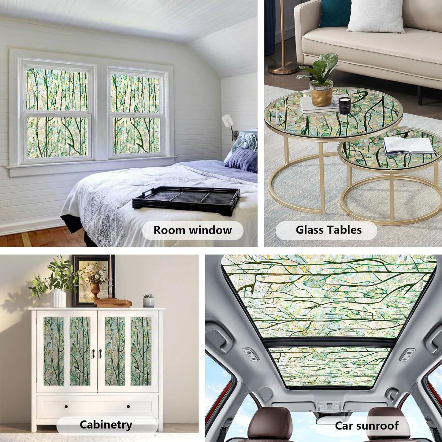 Finnez Window Privacy Film Window Film 3D No Glue Glass Sticker for Glass Door Home and Office Heat Control Anti UV (17.5 Inch x 6.5 Feet, Rainbow Grove)