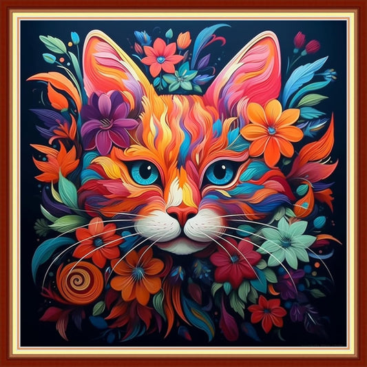 Joyhoor Stamped Cross Stitch Kits for Beginners, Needlepoint Kits for Adults, 11CT Counted Embroidery Kits-Magic Cat 18x18 inchs