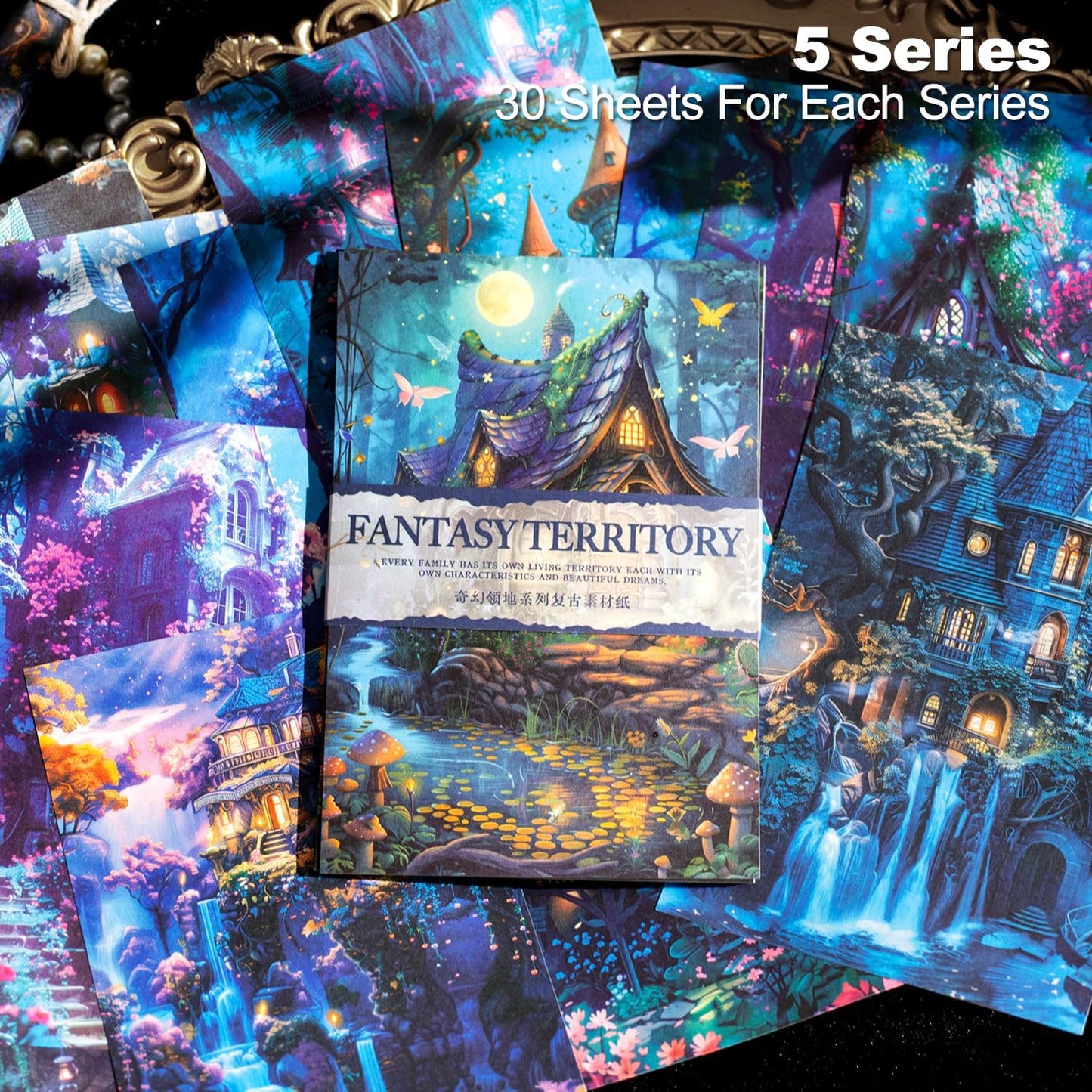 Fantasy Territory Scrapbook Paper Set, 150 PCS Mystical Ephemera Pack for Junk Journaling, Scrapbooking, Crafting, DIY Projects, Diaries, and Art Supplies