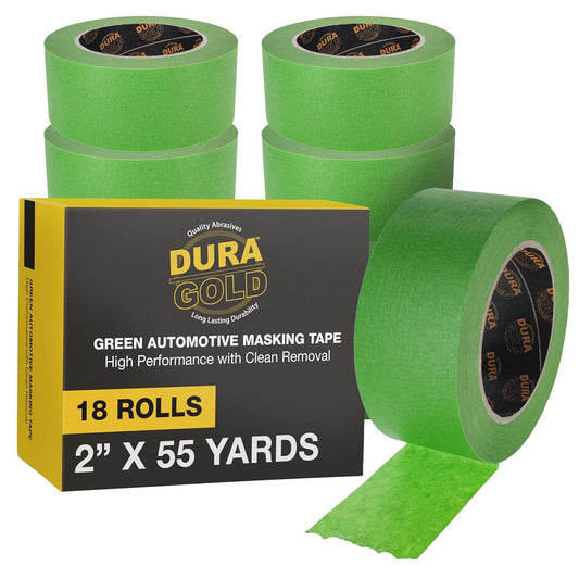 Dura-Gold Green Automotive Masking Tape 2 Inch (1.88 Inch x 55 Yards), Case of 18 Rolls - Premium High-Performance, Heat Resistant - Auto Refinish Painting, Car Detailing, Autobody, Painters Tape