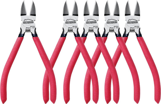 Wire Cutters, 5 PACK, 6" Wire Cutter Set, HOUSERAN Side Cutters Flush Cut Pliers, Diagonal Cutting Pliers with 2 Layers Non-slip Handle, Spring Loaded Wire Cutters for Jewelry Making, Crafts, Zip Tie