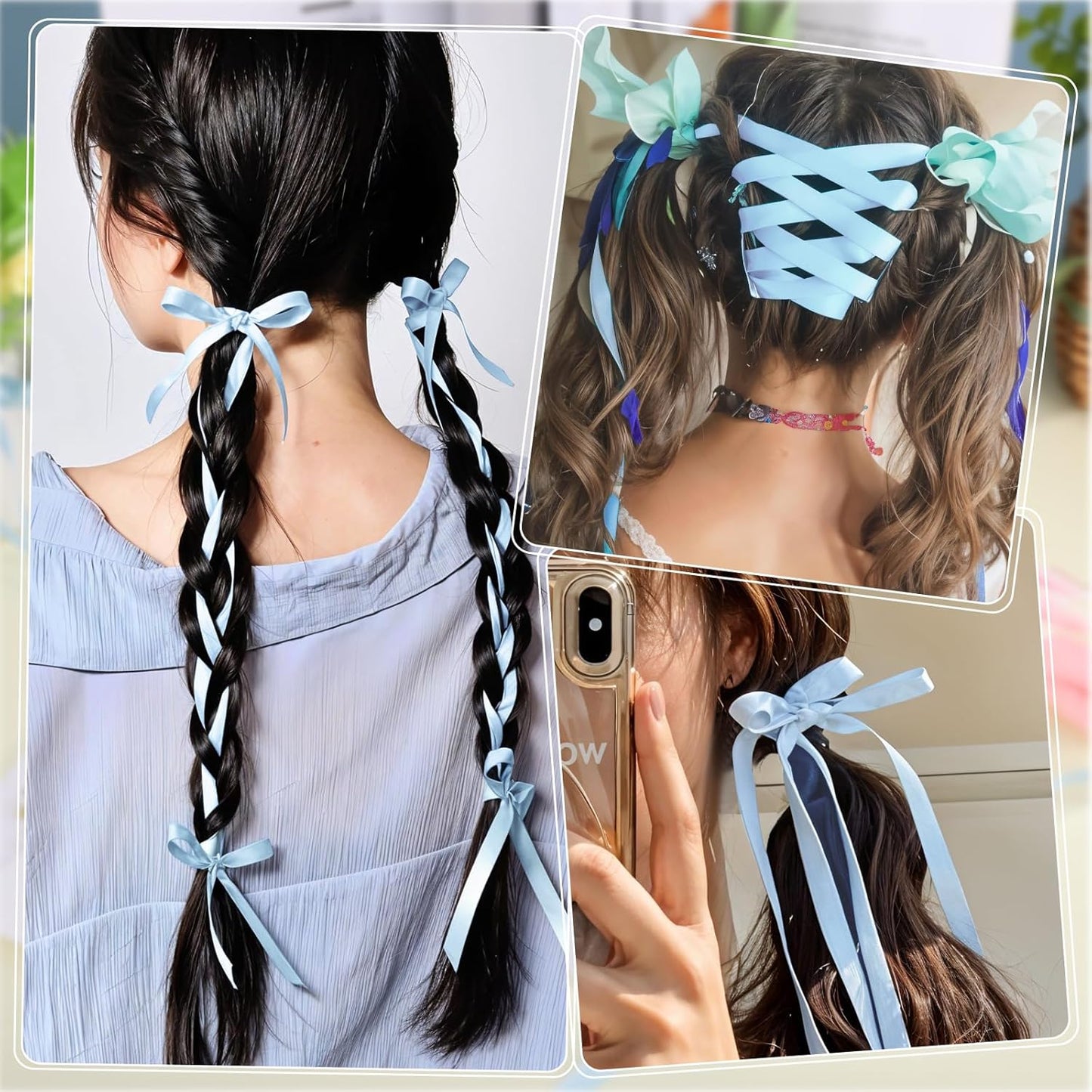 120 Yards Blue Ribbon 3/8 Inch Light Baby Blue Ribbon Thin Crafts Satin Ribbons for Baby Shower Cake Bows Hair Wedding Gift Wrapping Basket String Cake Christmas Decorations