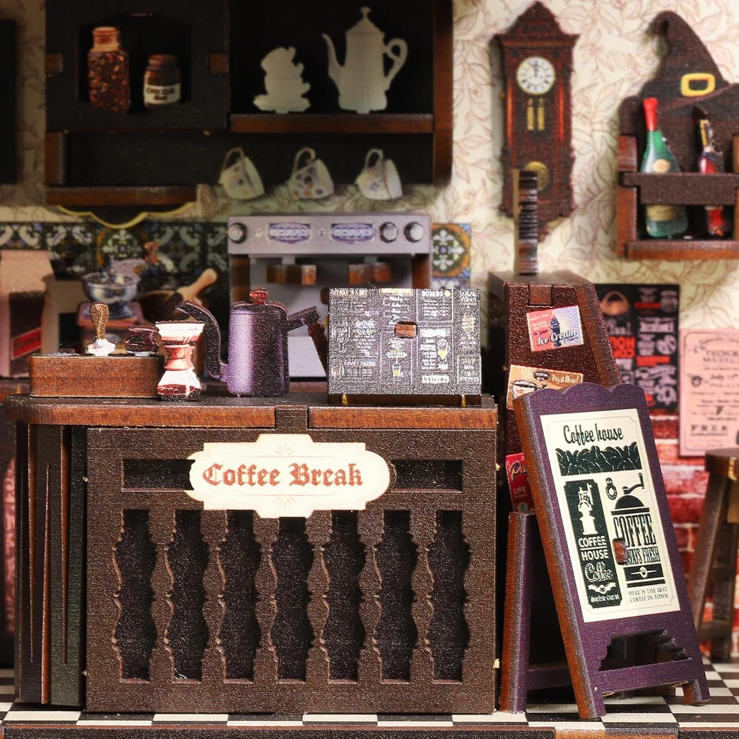 DIY Book Nook Kit, Miniature Dollhouse Bookshelf Insert with Light, Laser-Cut Wooden Craft Set for Adults, Perfect for Teens and Adults, Coffee Shop