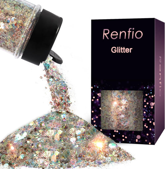 Renfio Opal Chunky Glitter - 1.75oz/50g Brown, Dreamy High Sparkle, Holographic Fine Mix, Iridescent Flakes for Resin Nails, Hair, DIY, Snow - Dusk Forest