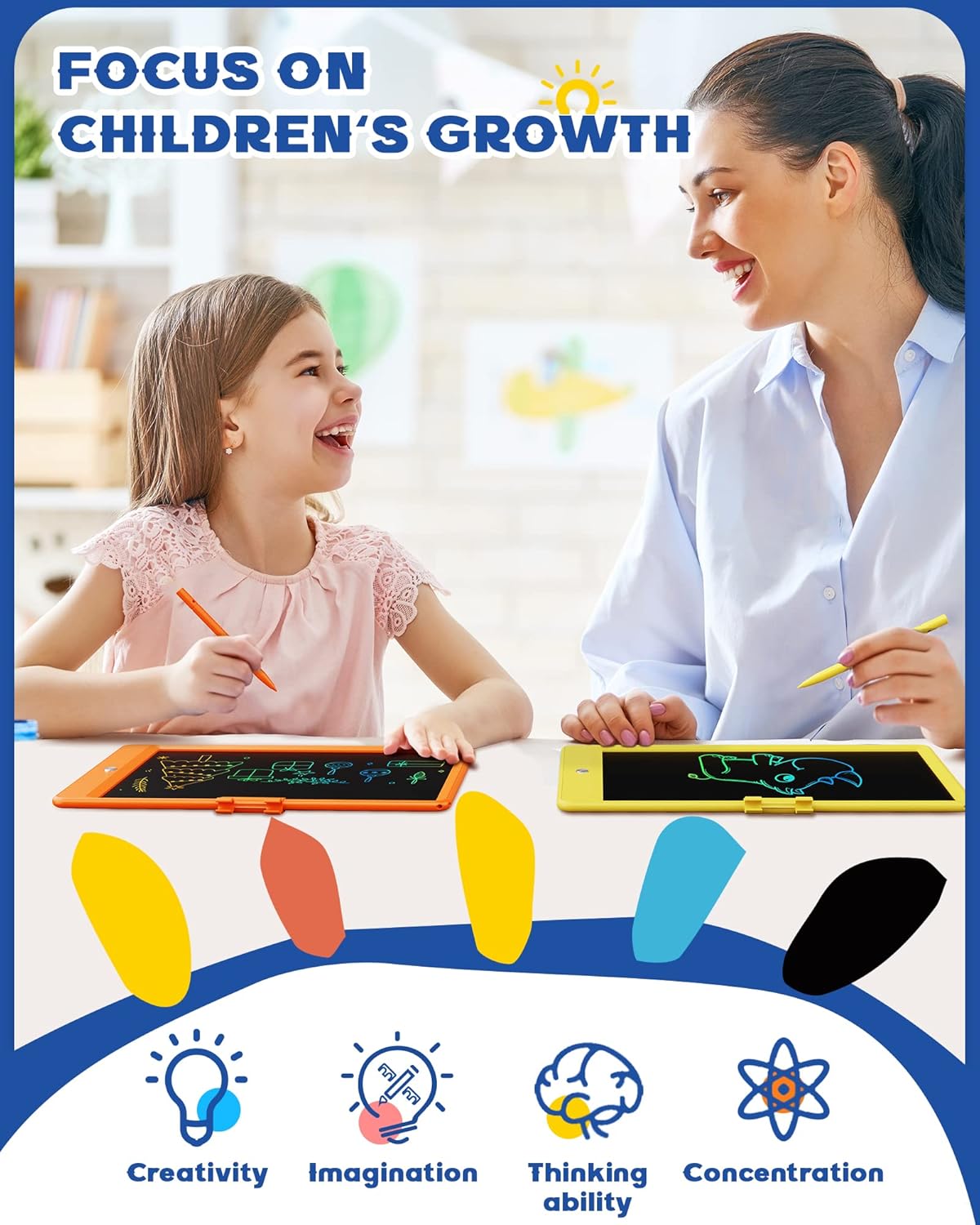 Bravokids LCD Writing Tablet for 3-8 Year Olds - 10 Inch Doodle Board Electronic Drawing Pad, Educational Gift for Kids (Orange)