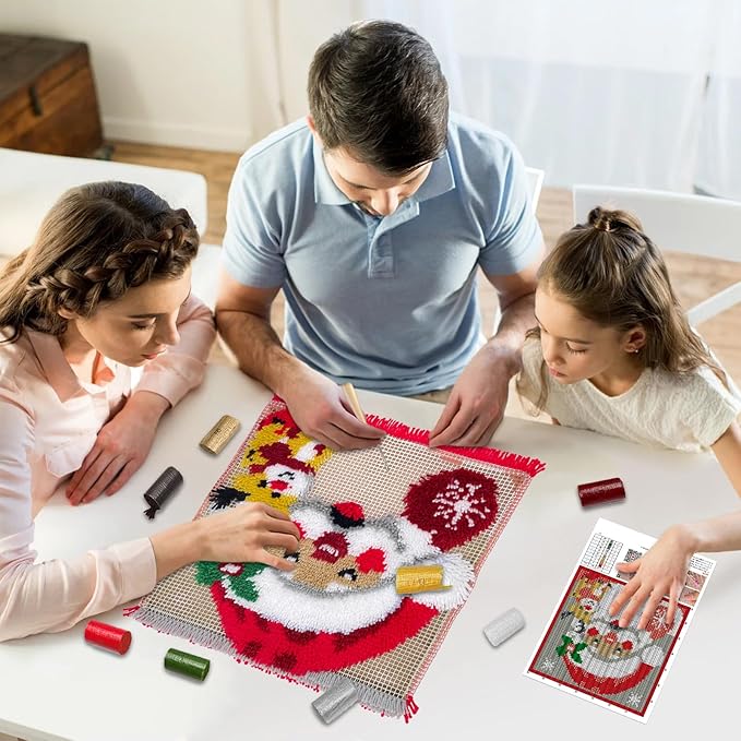 Couple Snowman Christmas Latch Hook Kits for Adults Kids, Beginners DIY Latch Hook Pillow Kit Pre-Printed Latch Hook Rug Kits Cross-stitch Embroidery Cushion for Home Sofa Decoration 17x17 in.