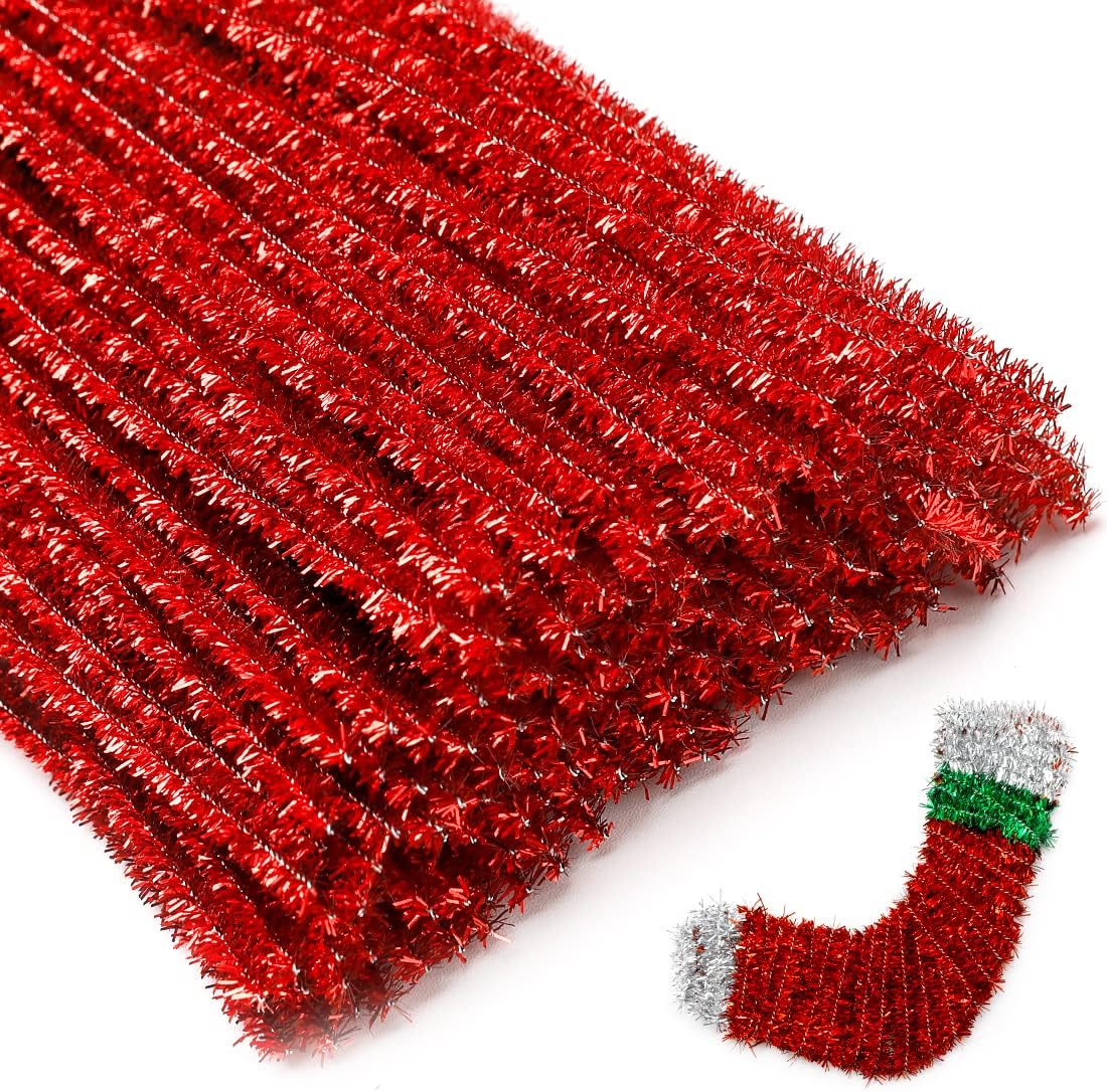 Eppingwin 200pcs Pipe Cleaners, Glitter Red Pipe Cleaners Craft Supplies,Chenille Stems for DIY Arts Crafts Project(Glitter Red)