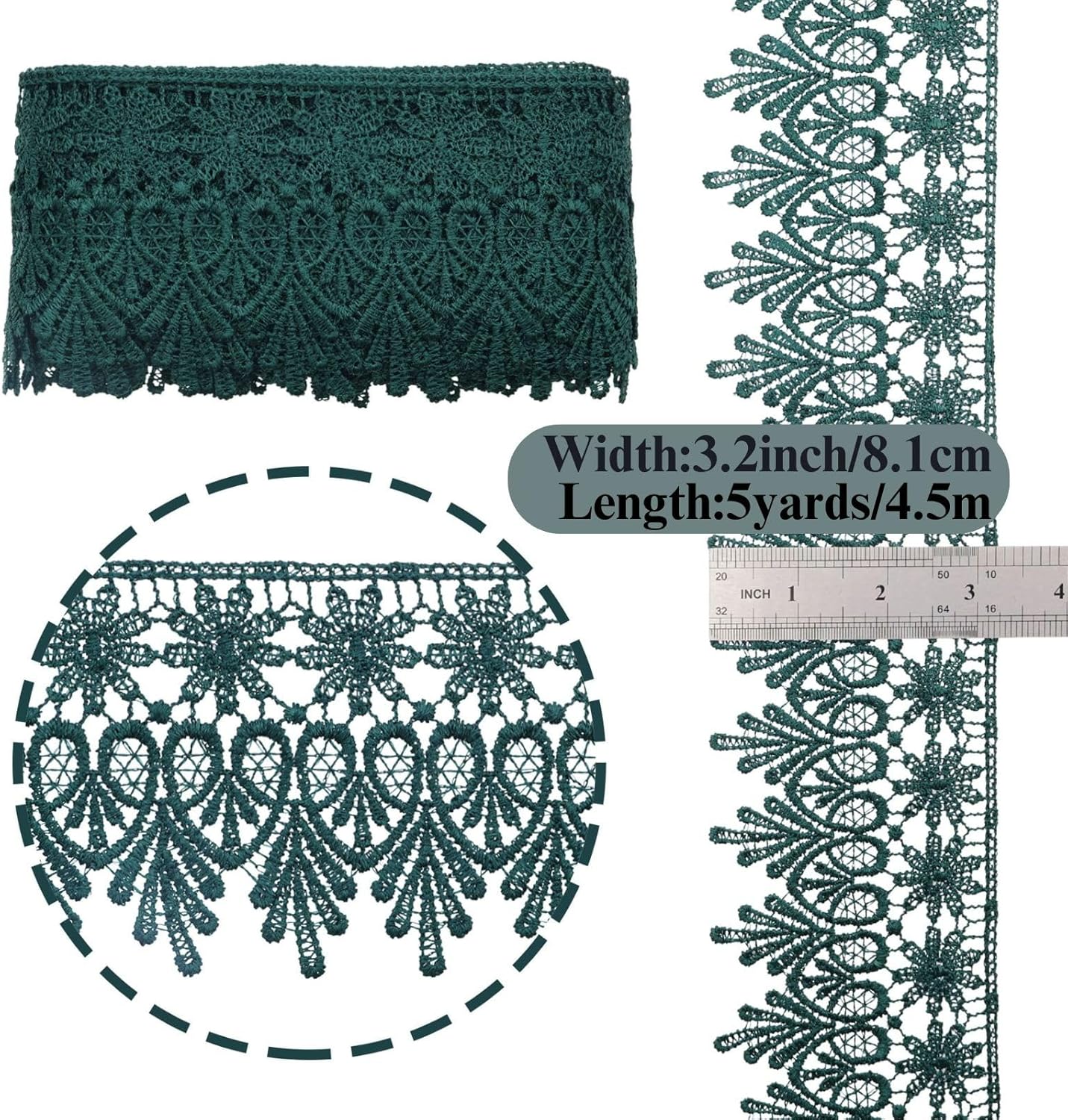 GXTIZAS Green Lace Trim 5 Yards Wide Venise Lace Ribbon Embroidered Edge Trim for Sewing Crafts Pillow Case