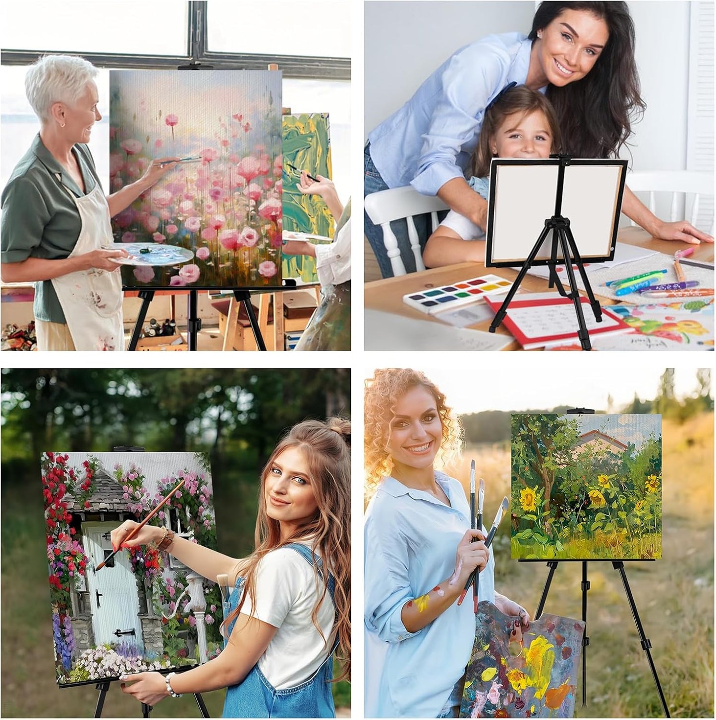 AROIC 4 Pack Painting Display Easel Stand Portable Adjustable Metal Tripod Artist Canvases Height from20to66Inch Extra Sturdy forTable-Top/Floor Painting, Drawingand Displaying,Black with4Storage Bag