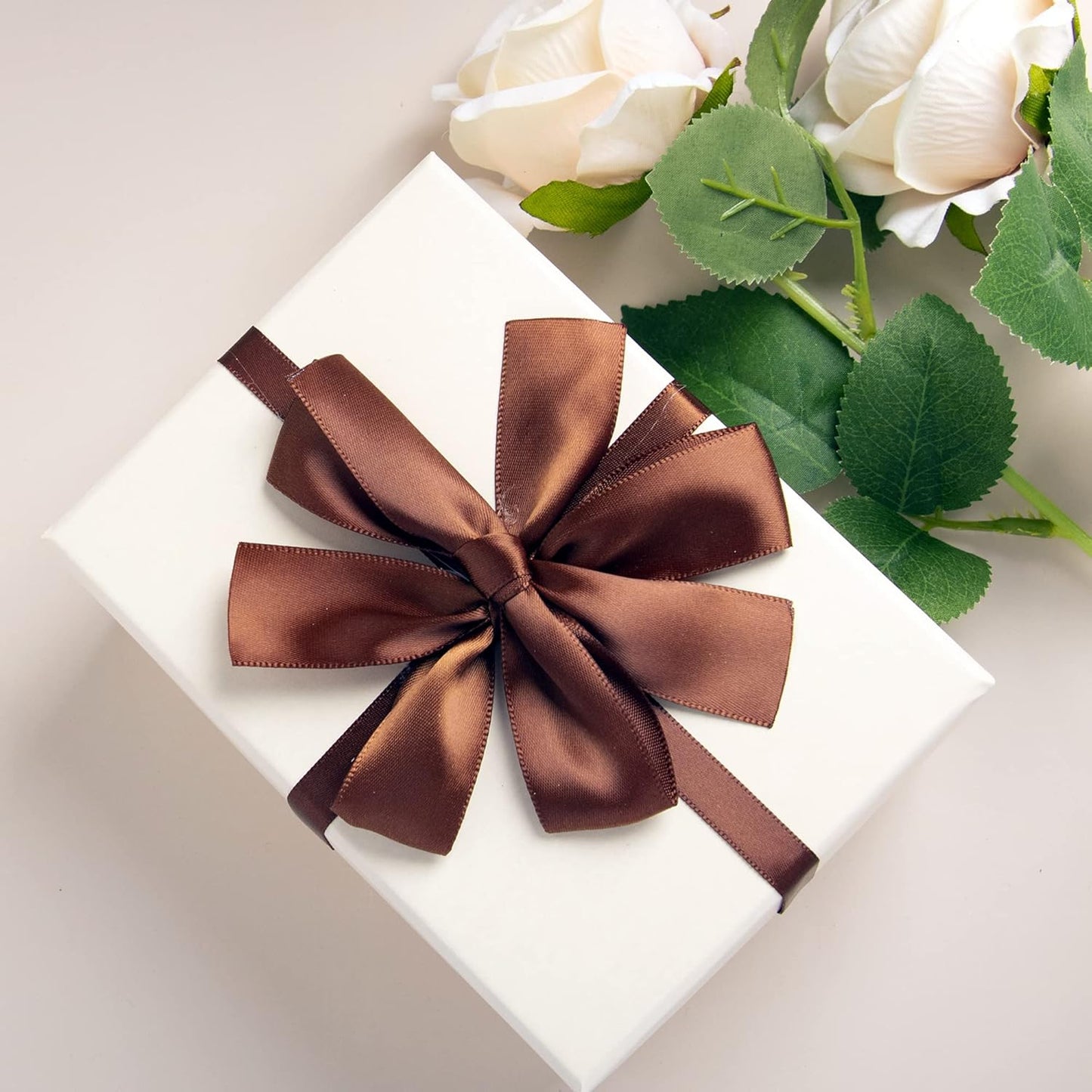 LIUYAXI Brown Double Faced Satin Ribbon, 3/8" X Continuous 100 Yards, Ribbons Perfect for Gift Wrapping Bows Bouquet Wedding Decor DIY Craft and More