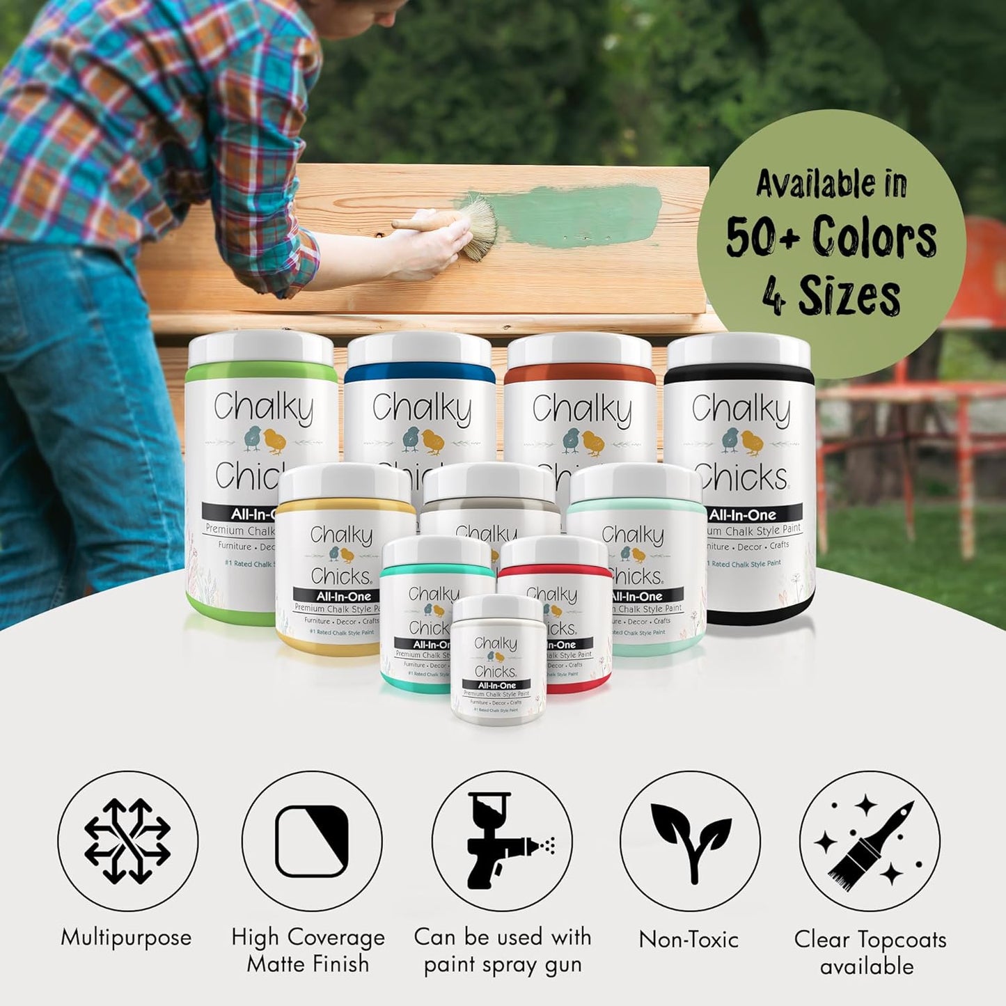 Chalky Chicks All-in-One Chalk Paint for Furniture or Cabinet - 8 Fl Oz - Matte Finish Lily Pad (Green) for Metal, Wood Furniture Paint - No Sanding All-in-One for Home Decor & Crafts, USA Made