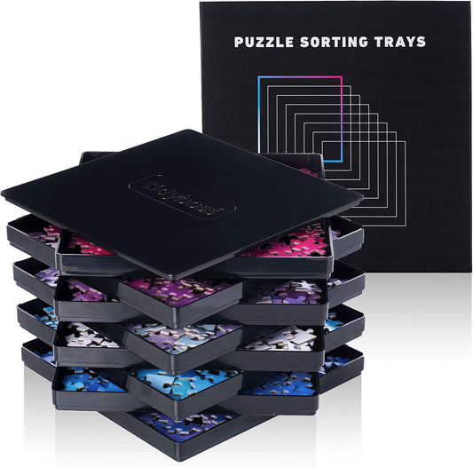 8 Black Puzzle Sorting Trays with Lid 10" x 10" | Puzzle Organizers and Storage | for Puzzles Up to 2000 Pieces