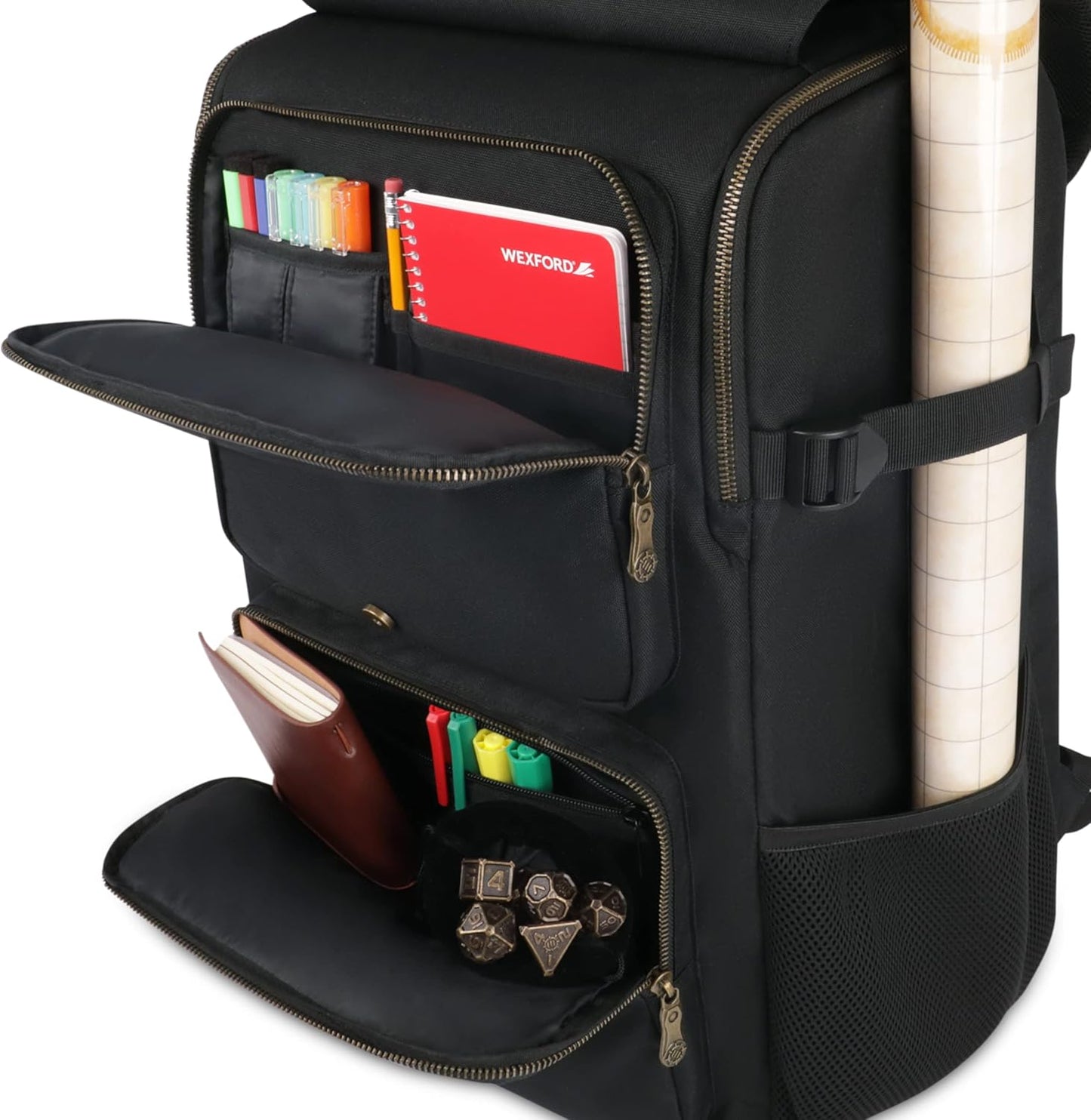 ENHANCE DnD Backpack - RPG DM Bag for Dungeons and Dragons - Travel DnD Bag Organizer fits 6-8 Books Upright, 18" Laptop/DM Screen Slot, Miniature Storage Foam Trays, Accessories Pockets, Map Strap