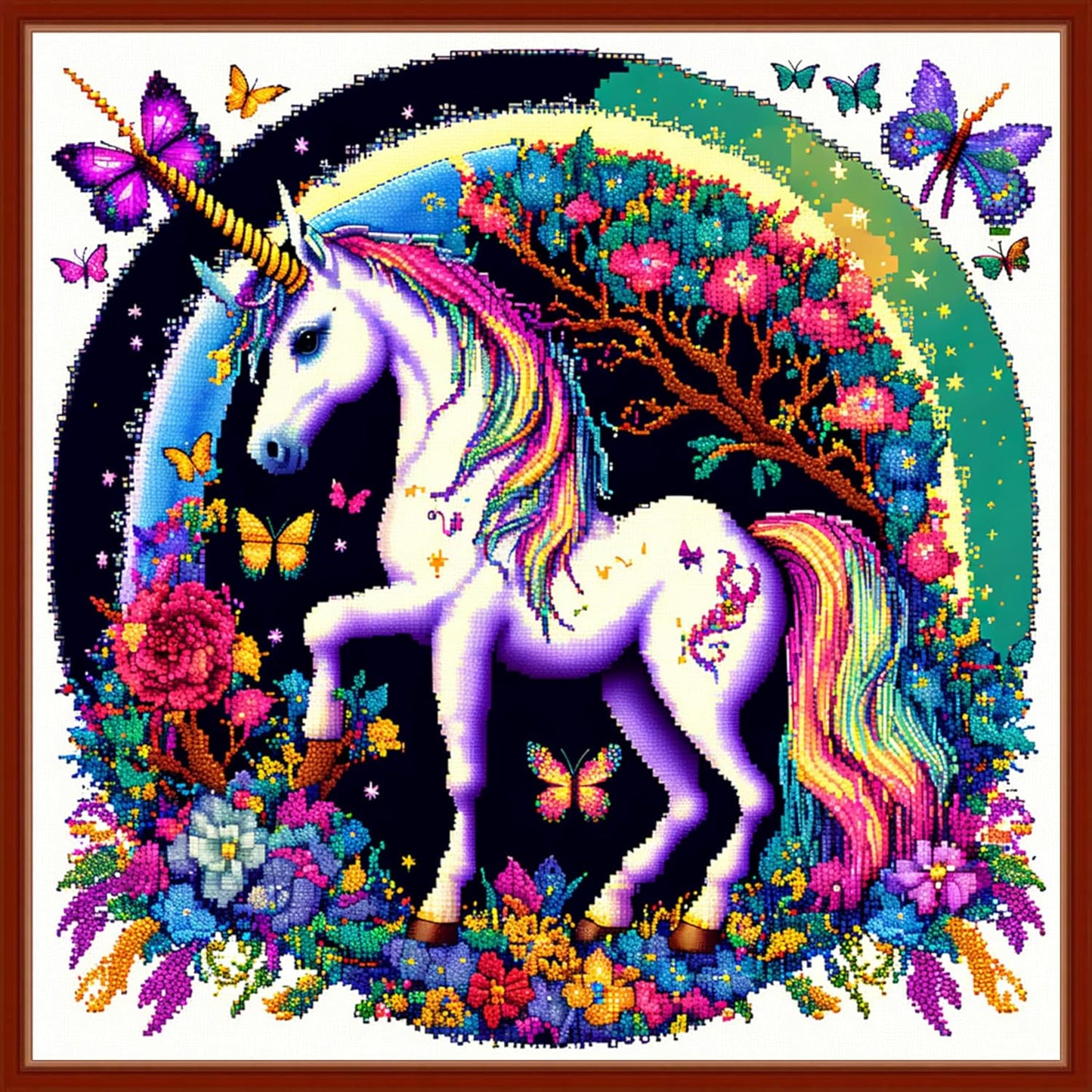 Dimensean Stamped Cross Stitch Kits Full Range of Embroidery Patterns Starter Kits for Beginners Adult or Kids DIY Cross Stitches Needlepoint Kits 11CT-Unicorn Flowers 17.7x17.7 inch