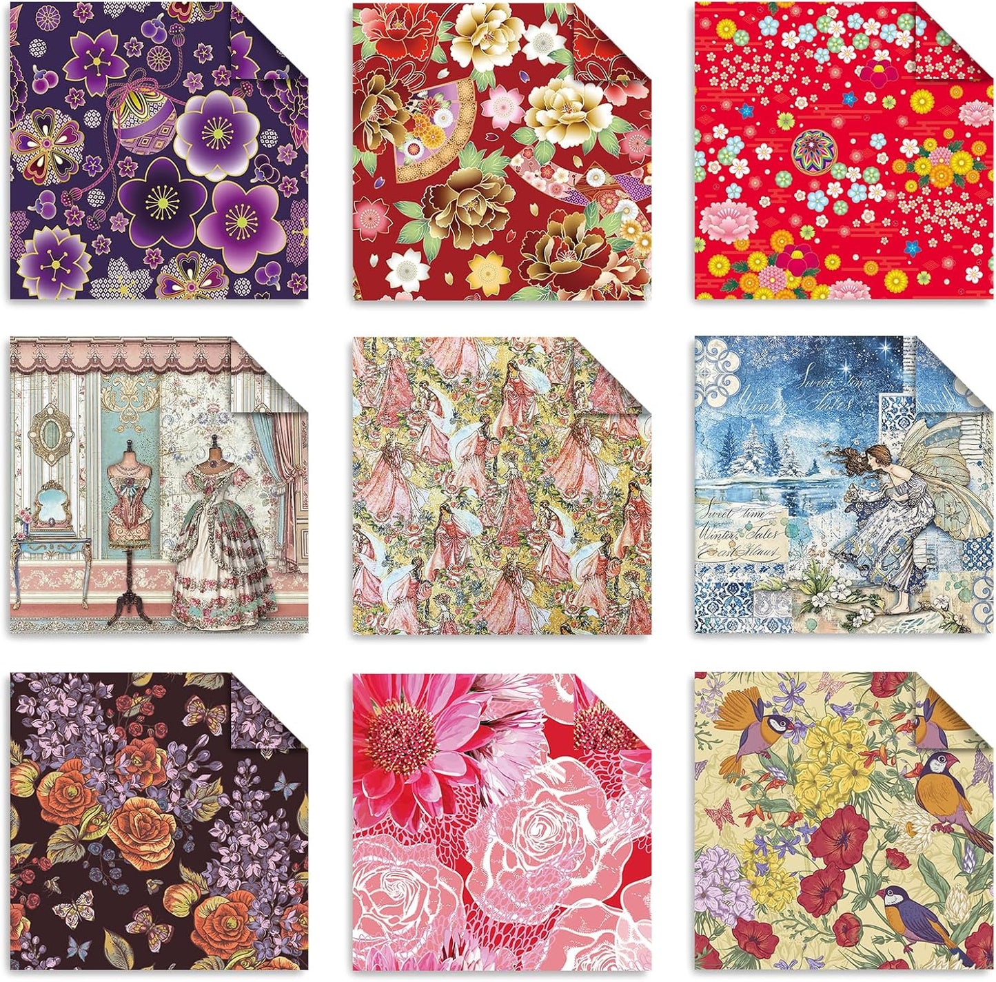 Origami 6x6 Paper Kit 150 Sheets 150 Vivid Colors Double Sided Same Printed Traditional Patterns Square for Arts Crafts Projects Japan Traditional Chiyo.Flower