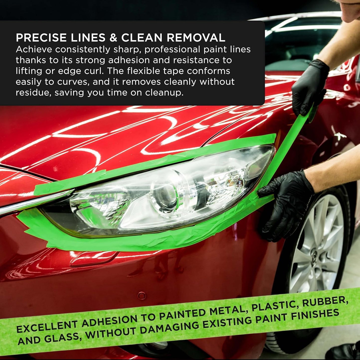 Dura-Gold Green Automotive Masking Tape 1/2 Inch (12mm x 55 Yards), Case of 72 Rolls - Premium High-Performance, Heat Resistant - Auto Refinish Painting, Car Detailing, Autobody Repair, Painters Tape