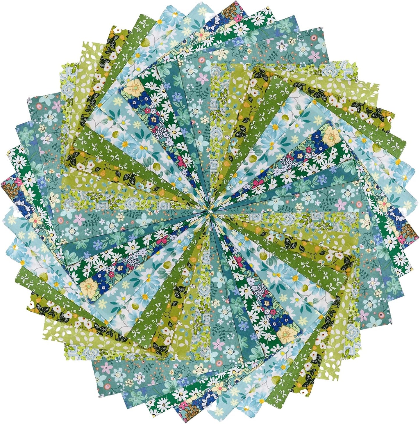 HANPATQUI 50PCS 5 x 5 inch Green Printed 100% Cotton Fat Quarters Fabric for Sewing and Quilting Bundles Precut Fabric Square for DIY Craft Patchwork