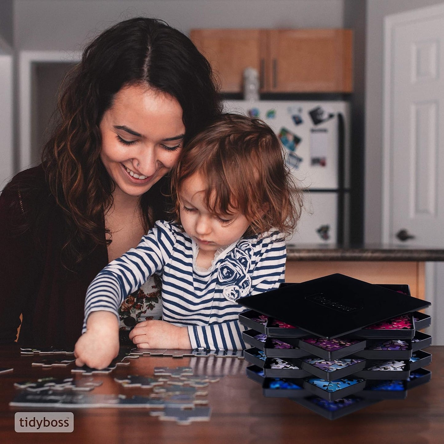 8 Puzzle Sorting Trays with Lid 8" x 8" - Jigsaw Puzzle Accessories Black Background Makes Pieces Stand Out to Better Sort Patterns, Shapes and Colors | for Puzzles Up to 1500 Pieces