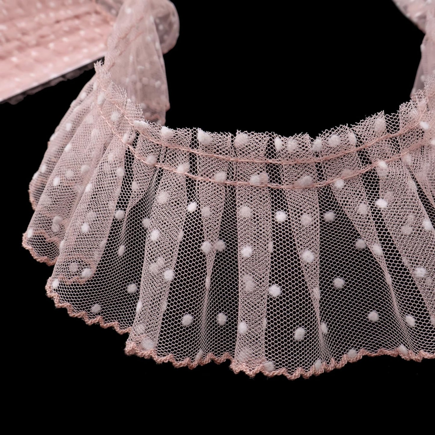 Dots Lace Ruffle Trim for Sew, Crafts 2.4" x5yd Single Layer Pleated Edge Lace Ribbon (Shellpink)